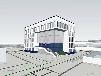 Modern Multi Storey Building Exterior Design With Large Windows Glass Facade And Entrance Steps 3d model