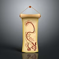 Red Dragon Pattern On Yellow Hanging Scroll With Traditional Art Design 3d model