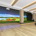 Spacious Interior Space Featuring Large Natural Landscape Screen And Wooden Flooring