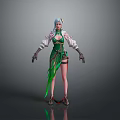 Child Character In Green And White Decorative Outfit With Blue White Hair And Long Boots
