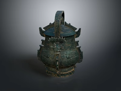 Ancient Chinese Bronze Ritual Vessel With Carved Patterns And Handle Structure 3d model