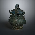 Ancient Chinese Bronze Ritual Vessel With Carved Patterns And Handle Structure 3d model
