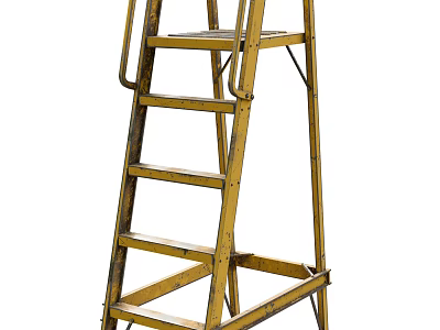 Vintage Yellow Metal Ladder Featuring Sturdy Steps And Classic Side Handrails 3d model