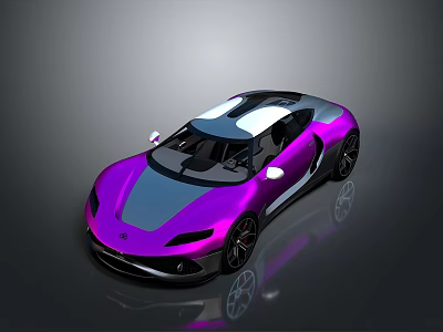 Purple Sports Car With Sleek Design White Roof And Shiny Body On Dark Background 3d model