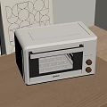 White Kitchen Appliance Oven With Digital Control Panel On Wooden Countertop