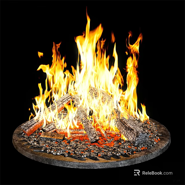 Outdoor Garden Fire Pit Ornament With Burning Flames Wood Logs And Circular Stone Base 3d model 