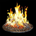Outdoor Garden Fire Pit Ornament With Burning Flames Wood Logs And Circular Stone Base