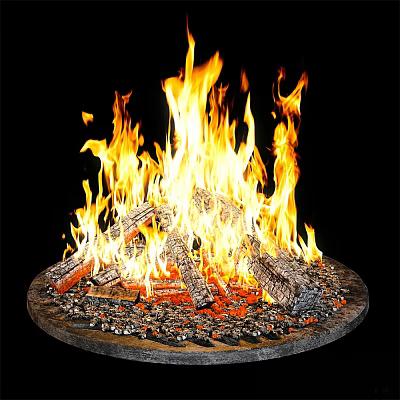 Modern Bonfire Outdoor Stone Bonfire Pile Charcoal Rock Stone Firewood Pile Outdoor Bonfire Pile Outdoor Flame 3d model