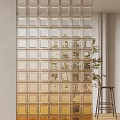 Decorative Glass Block Wall Designs With Grid Patterns And Plant Decor In Interior 3d model
