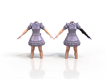 Two Women Mannequins Wearing Purple Dresses With One Having Prosthetic Arm 3d model