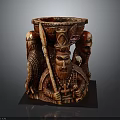 Intricate Hand Carved Sculpture Featuring Royal Figure With Crown Scepter And Attendants