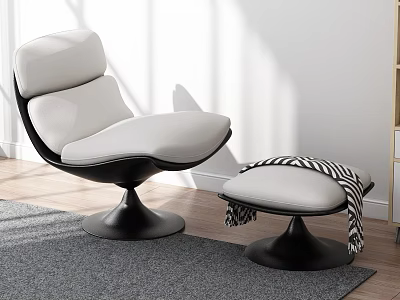 Modern Leisure Sofa Set With White Chair Black Base Ottoman And Black White Striped Blanket 3d model