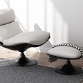 Modern Leisure Sofa Set With White Chair Black Base Ottoman And Black White Striped Blanket