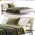 Luxury Double Bed with Green White Pillows and Cozy Blanket Design