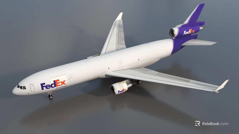 FedEx Commercial Passenger Airliner With White Fuselage Purple Tail And Logo 3d model 