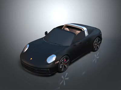 Black Convertible Sports Car with White Top Brown Interior Red Brake Calipers and Reflections 3d model