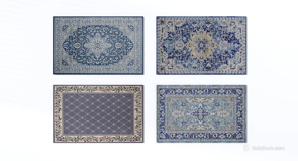 Various Square Rugs With Traditional Blue Beige Patterns And Elegant Designs 3d model