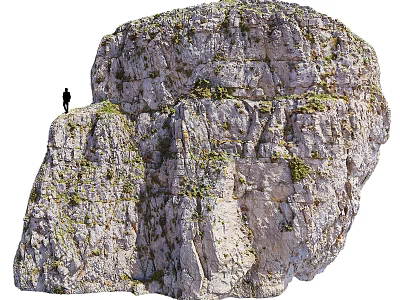 Massive Rocky Formation With Person Standing On Edge And Natural Vegetation 3d model