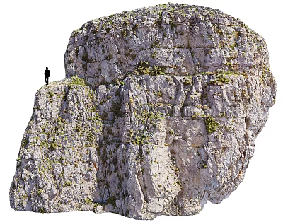 Massive Rocky Formation With Person Standing On Edge And Natural Vegetation 3d model