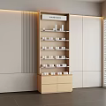 Modern Showcase Shelving Unit with Multiple Shelves Small White Boxes Bottom Drawers and Vertical Stripes