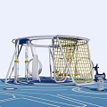 Outdoor Playground Equipment With Swings Climbing Net And Blue Floor Design