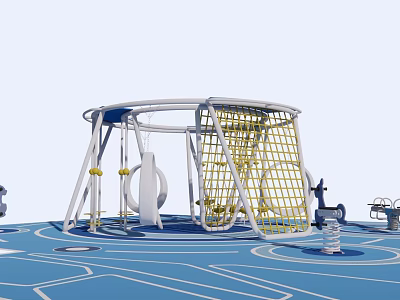 Outdoor Playground Equipment With Swings Climbing Net And Blue Floor Design 3d model