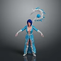 Woman with Blue Hair in Blue Robe White Gloves and White Dragon Holding Blue Orb