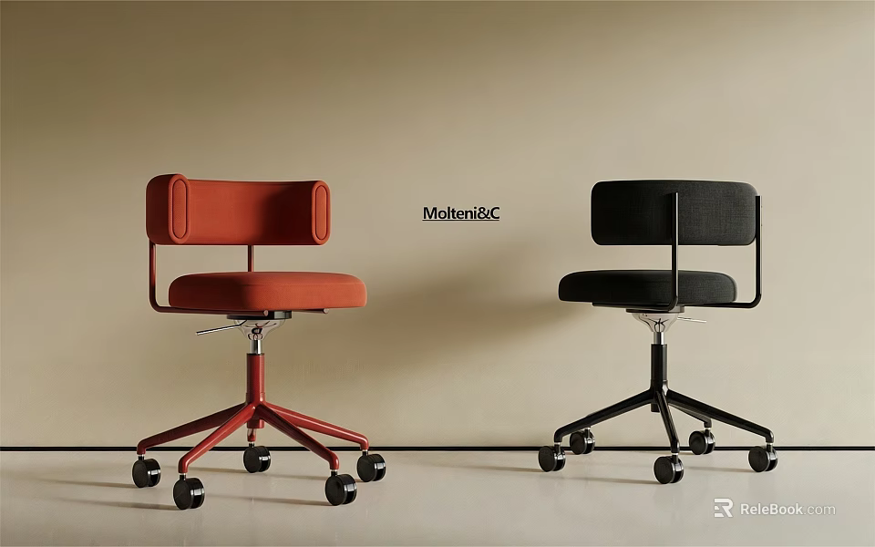Modern Office Chairs With Orange And Black Upholstered Seats Metal Frames And Swivel Wheels 3d model 