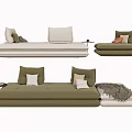 Modern Modular Sofa Set with Beige Olive Green Pillows Side Table and Blanket 3d model