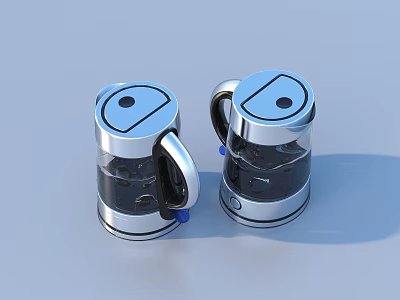 Two Modern Silver Electric Kettles With Transparent Glass Body And Handles 3d model