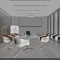 Modern Conference Room Interior Design With White Table Projector Screen Lighting And Comfortable Chairs
