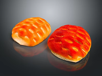 Two Freshly Baked Artisan Bread Loaves With Golden And Red Crusty Surface Patterns 3d model
