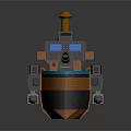 Lego Style Orange Black Watercraft Model With Cannons Chimney And Blue Windows