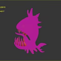 3D Cartoon Fish Character With Green Body Orange Fins Spiky Spines And Sharp Teeth