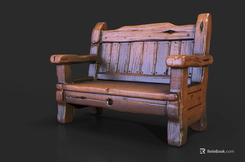 Wooden Outdoor Sofa with Armrests for Garden Patio Natural Rustic Design 3d model 