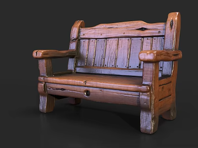Wooden Outdoor Sofa with Armrests for Garden Patio Natural Rustic Design 3d model