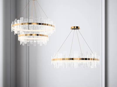 Contemporary Gold Frame Glass Chandeliers With Transparent Strips And Hanging Design For Interior Decor 3d model
