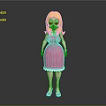 Blonde Haired 3D Game Movie Character In Pink Dress With White Trim And Pink Shoes