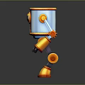 Game Movie Character Robot 3D Model With Blue Orange Cylindrical Body Mechanical Arms Legs