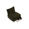 Modern Single Sofa In Olive Green Velvet And Brown Leather With Round Pillow Black Legs