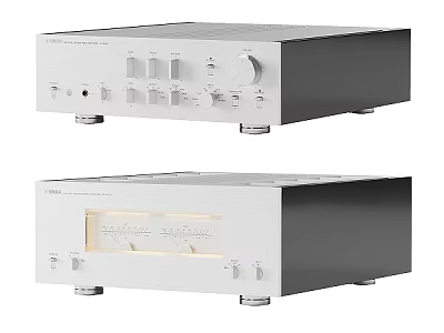 Modern Headphone Amplifier Audio System With Control Knobs And White Black Panel 3d model