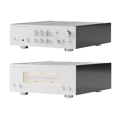 Modern Headphone Amplifier Audio System With Control Knobs And White Black Panel 3d model
