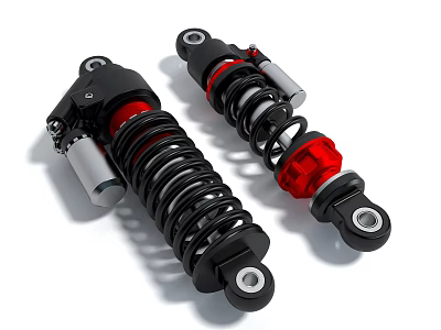 Black And Red Automotive Shock Absorbers With Coil Spring Suspension Parts 3d model