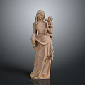 Historic Building Interior Showcasing Wooden Madonna and Child Sculpture Artwork
