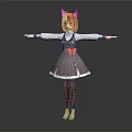 Cat Eared Girl Character With Brown Hair Striped Dress And Outstretched Arms