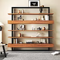 Modern Bookcase With Wooden Shelves Black Frame And Decorative Vases Horse Figurine Books