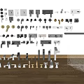 Various Faucets In Different Materials Displayed On Wall With Water Flow Effect