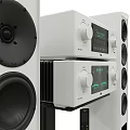 Modern Home Audio System with White Floor Speakers Amplifier and Remote Control 3d model