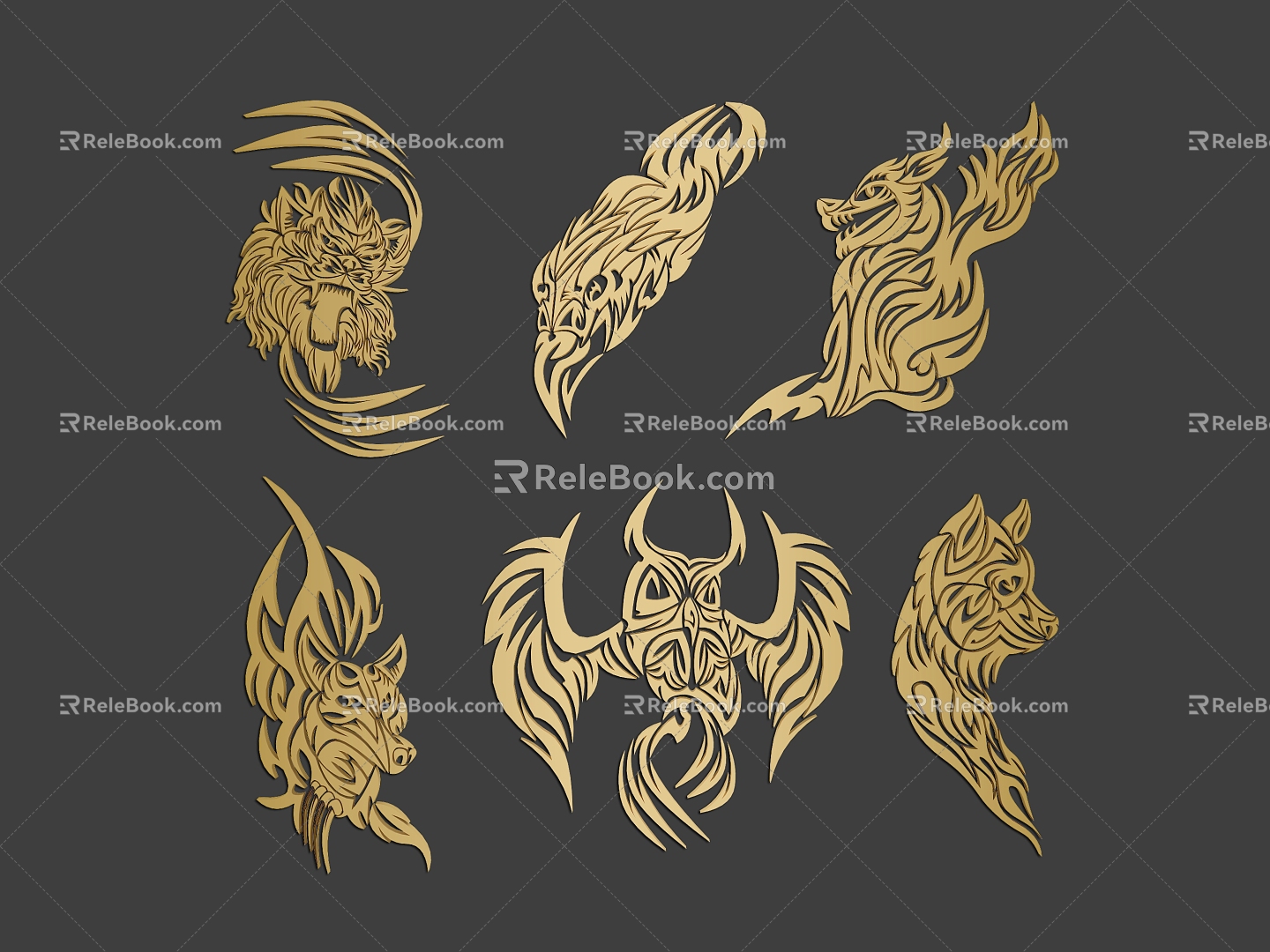 Animal Pattern Black Ancient Dragon Canglong Rune Figure Tattoo Totem Tattoo Material Graphic Icon Seal 3d model