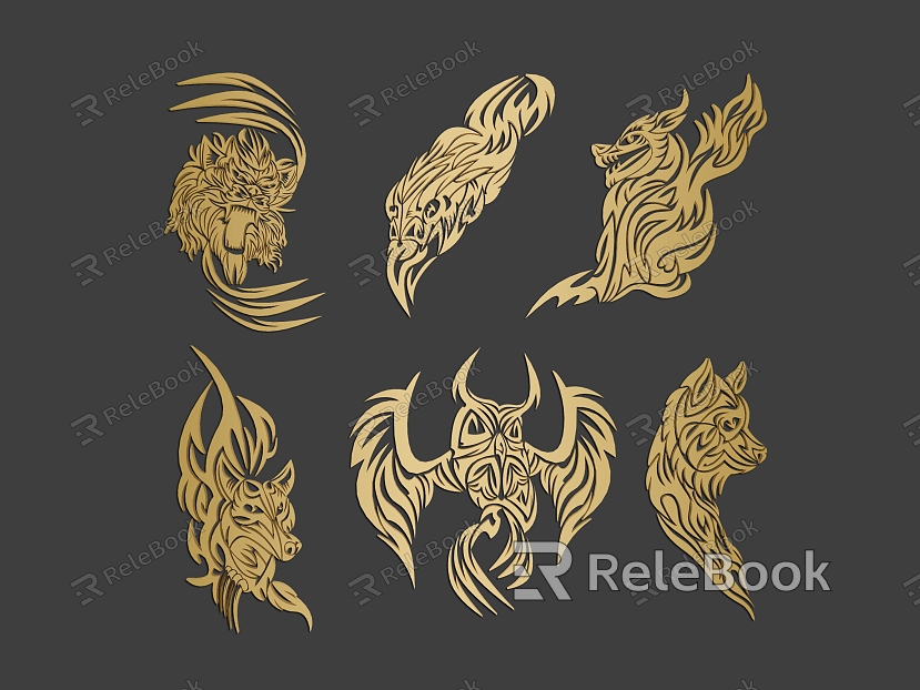 Animal Pattern Black Ancient Dragon Canglong Rune Figure Tattoo Totem Tattoo Material Graphic Icon Seal model